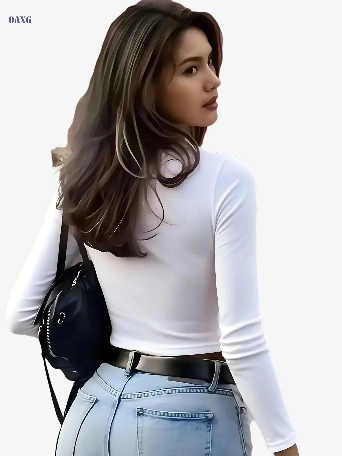 Women's Slim Fit Long Sleeve T-Shirt - Stretchy Casual Top for All Seasons   OAXG 