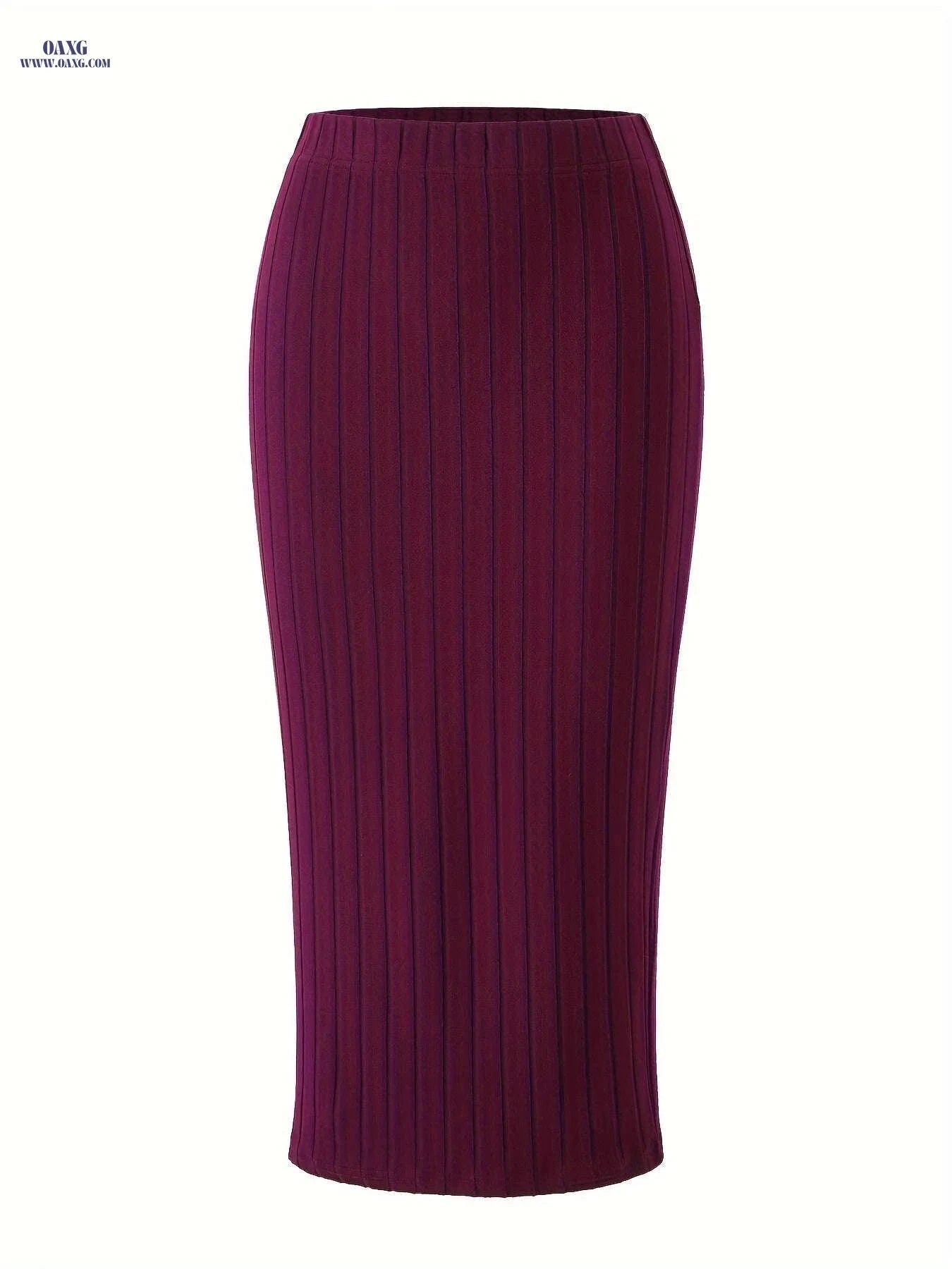 Women's Slim-Fit Ribbed Pencil Skirt - Elegant Solid Color for Summer   OAXG 