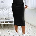 Women's Slim-Fit Ribbed Pencil Skirt - Elegant Solid Color for Summer   OAXG 