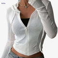 Women's Slim Fit Sports Hoodie - Breathable, High Elasticity, Zipper   OAXG 