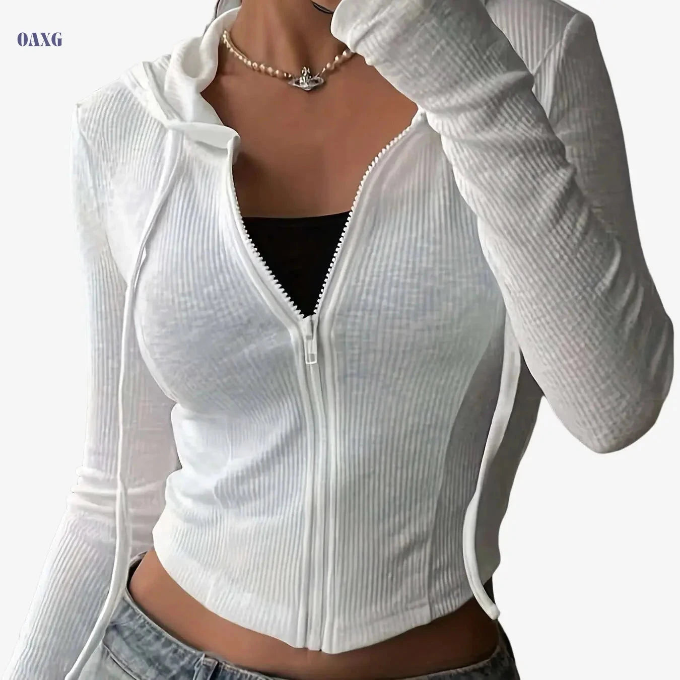 Women's Slim Fit Sports Hoodie - Breathable, High Elasticity, Zipper   OAXG 