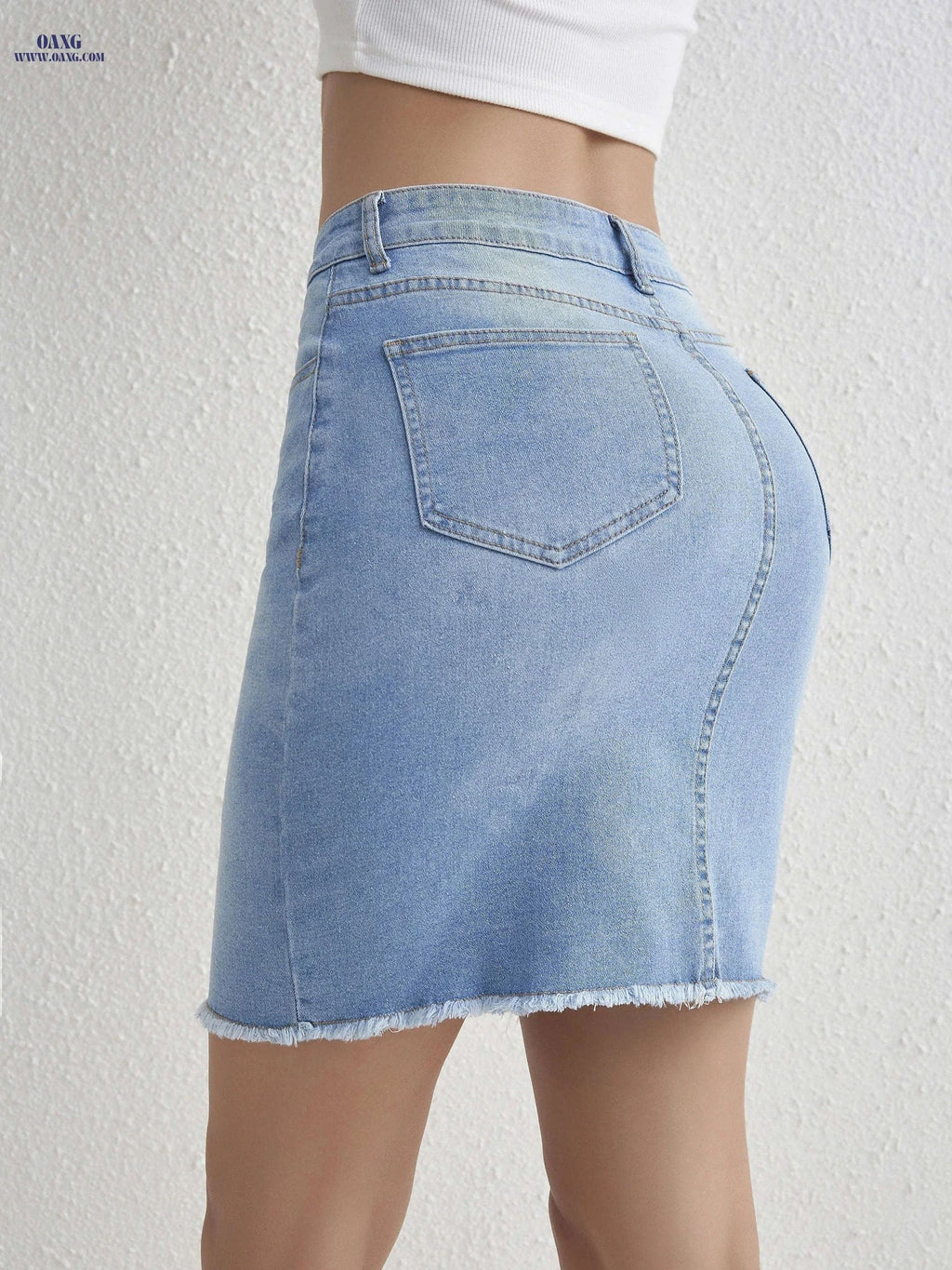 Women's Slim Fit Stretchy Denim Skirt - Above-Knee Casual & Formal Wear   OAXG Lake Blue / S