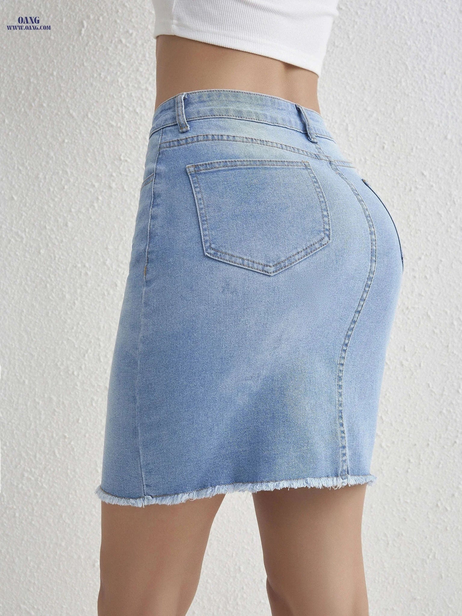 Women's Slim Fit Stretchy Denim Skirt - Above-Knee Casual & Formal Wear   OAXG Lake Blue / S