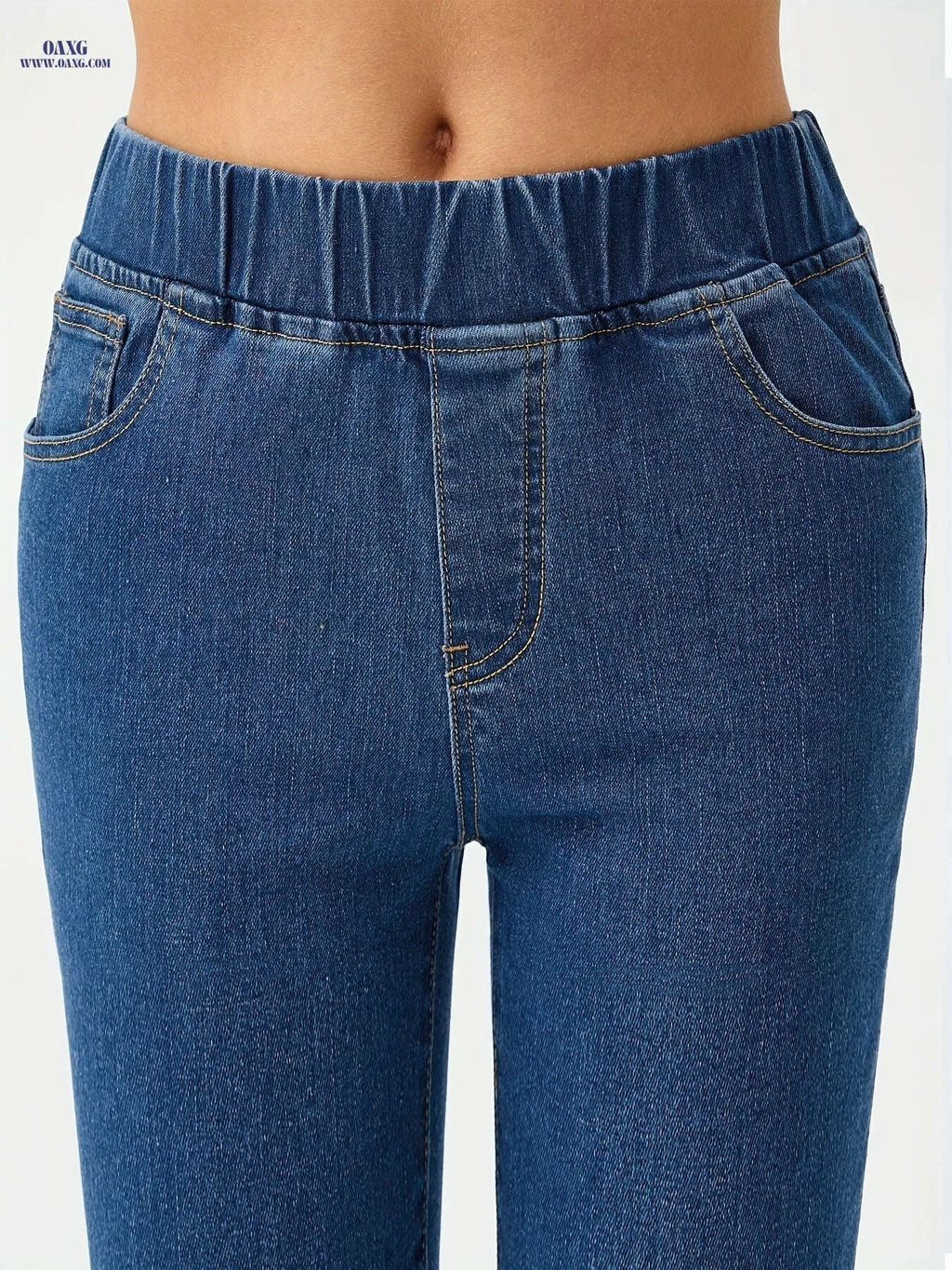 Women's Slim-Fit Washed Denim Pants - Stretchy & Stylish Design   OAXG 