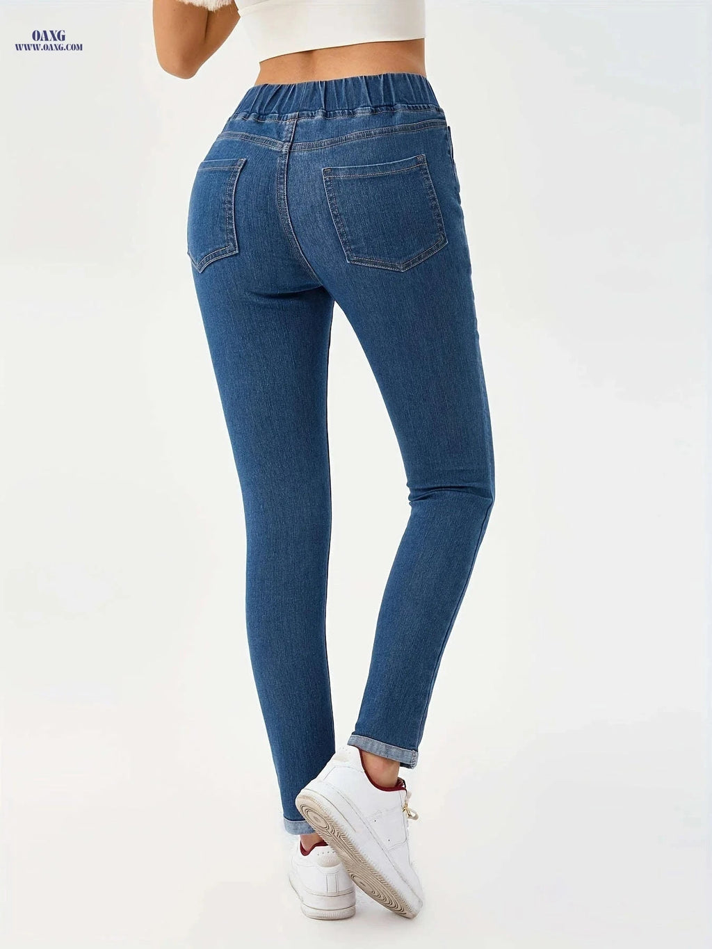 Women's Slim-Fit Washed Denim Pants - Stretchy & Stylish Design   OAXG 