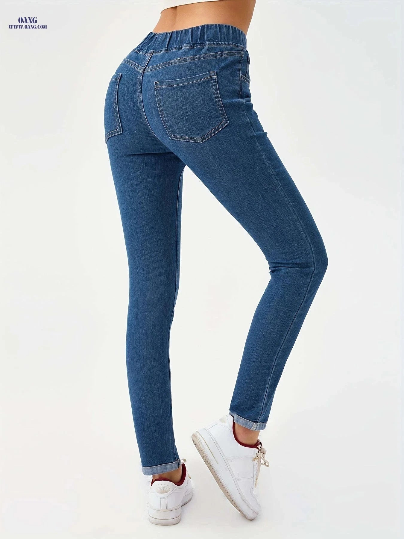 Women's Slim-Fit Washed Denim Pants - Stretchy & Stylish Design   OAXG Medium Blue / S