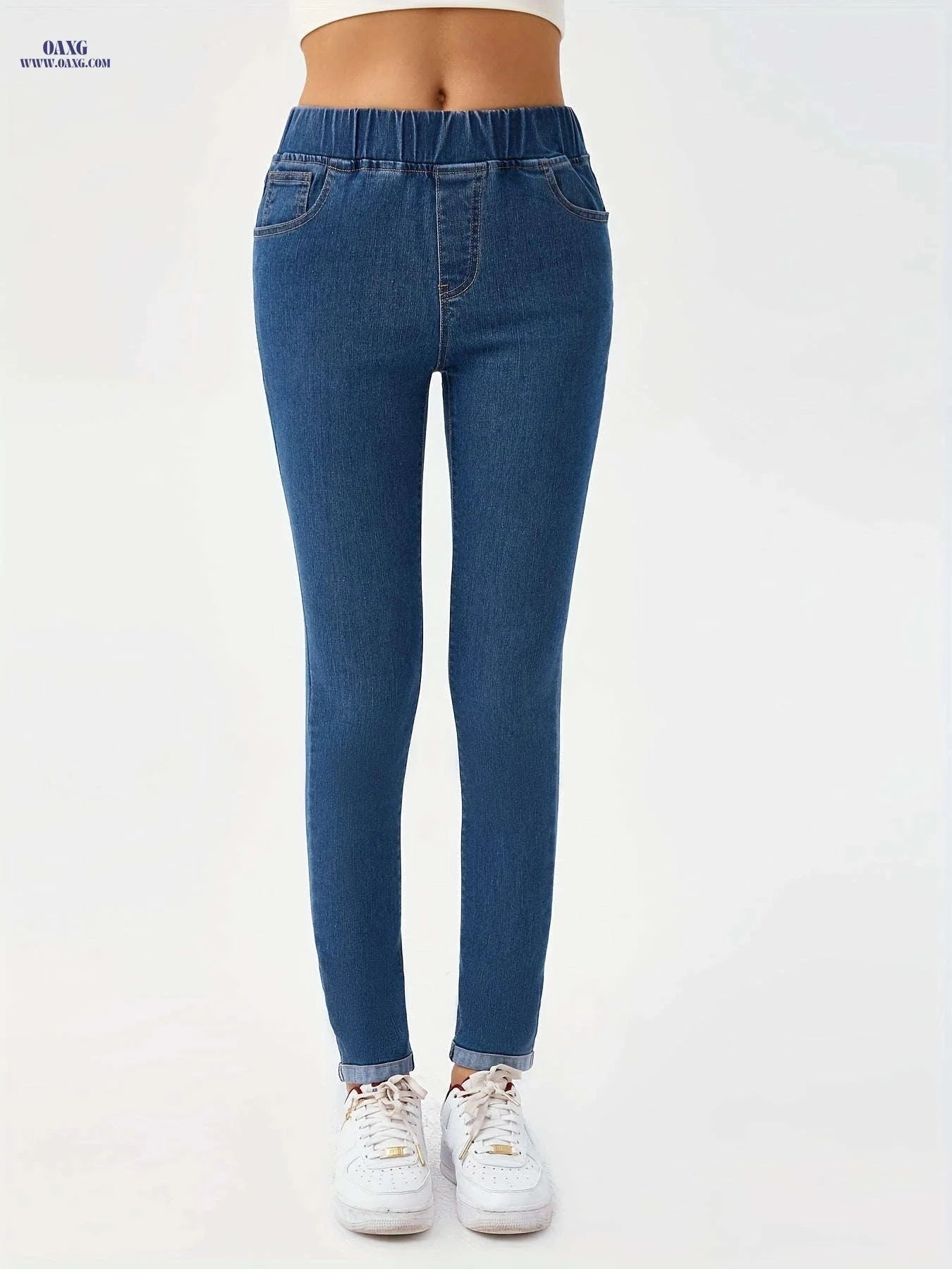 Women's Slim-Fit Washed Denim Pants - Stretchy & Stylish Design   OAXG Medium Blue / S