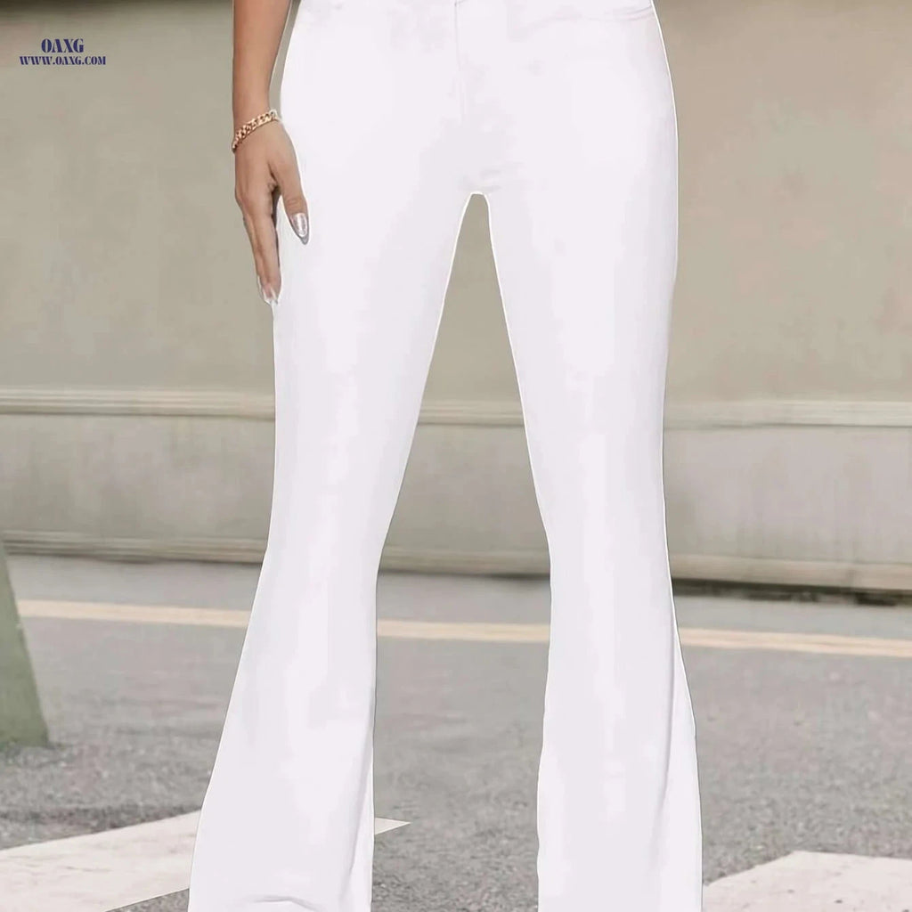 Women's Slim-Fit White Flared Jeans - High-Stretch, Casual & Formal   OAXG 