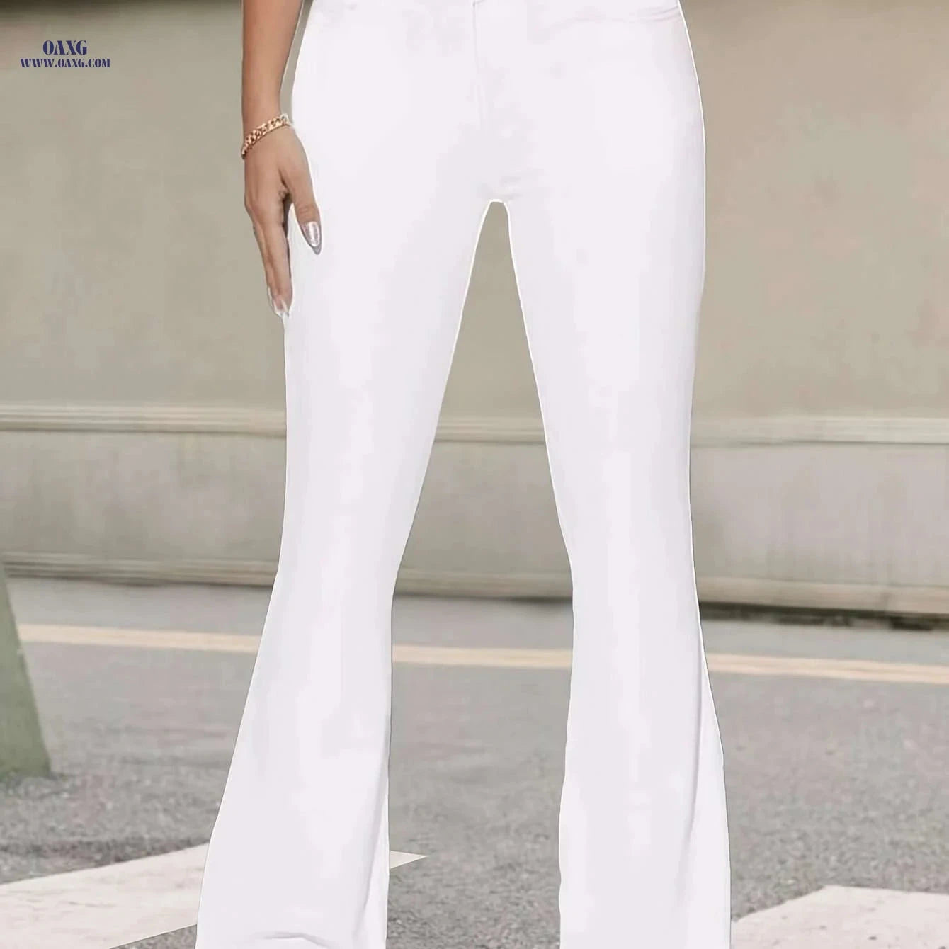Women's Slim-Fit White Flared Jeans - High-Stretch, Casual & Formal   OAXG 