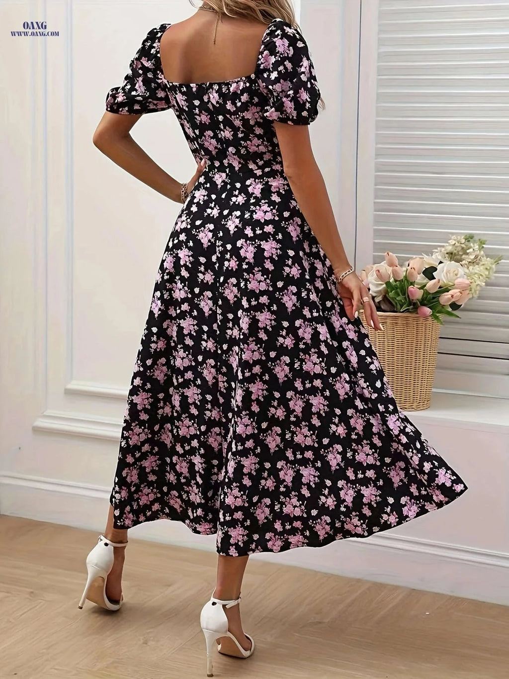 Women's Slit Design Floral Dress - Fit and Flare Summer Style   OAXG 