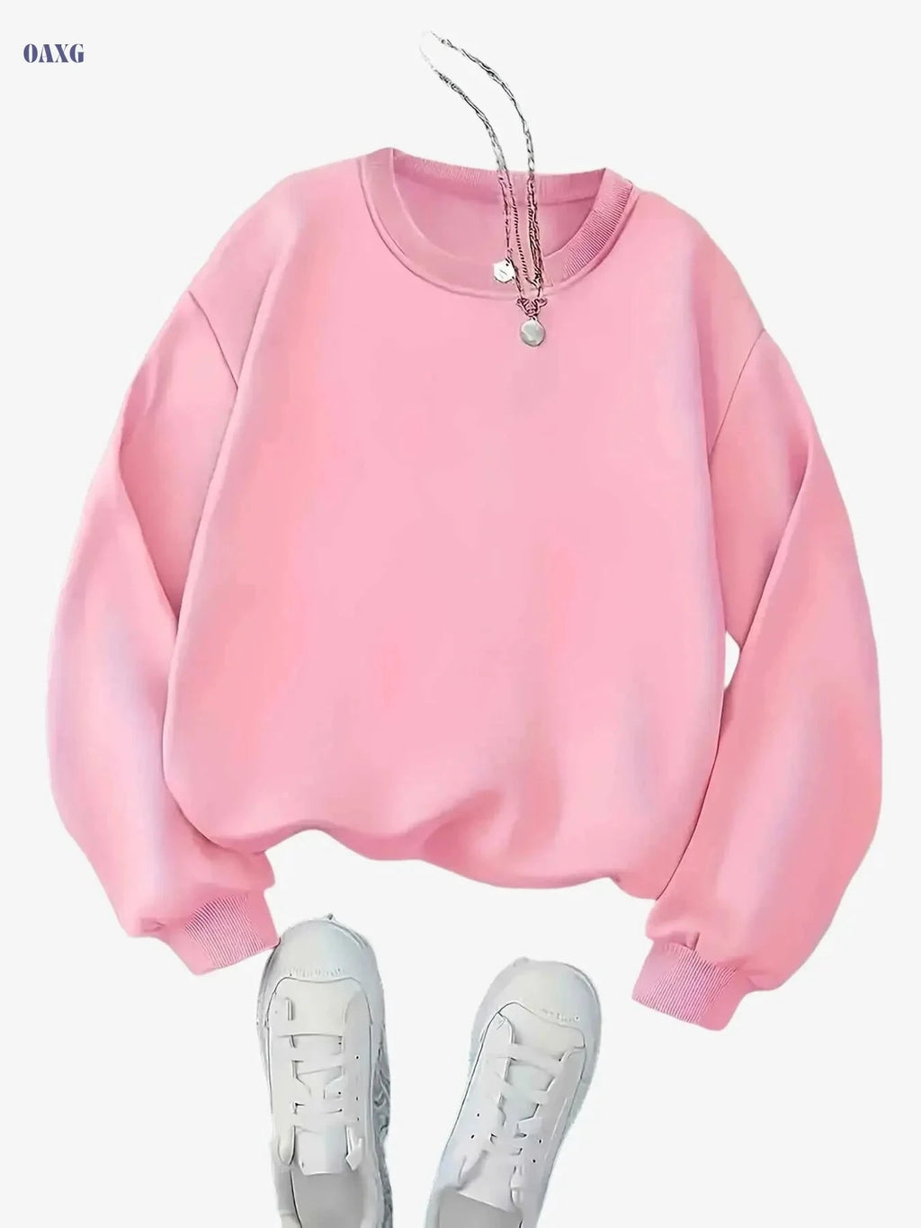 Women's Soft Pink Casual Sweatshirt - Long Sleeve, Regular Fit   OAXG Pink Color / XS