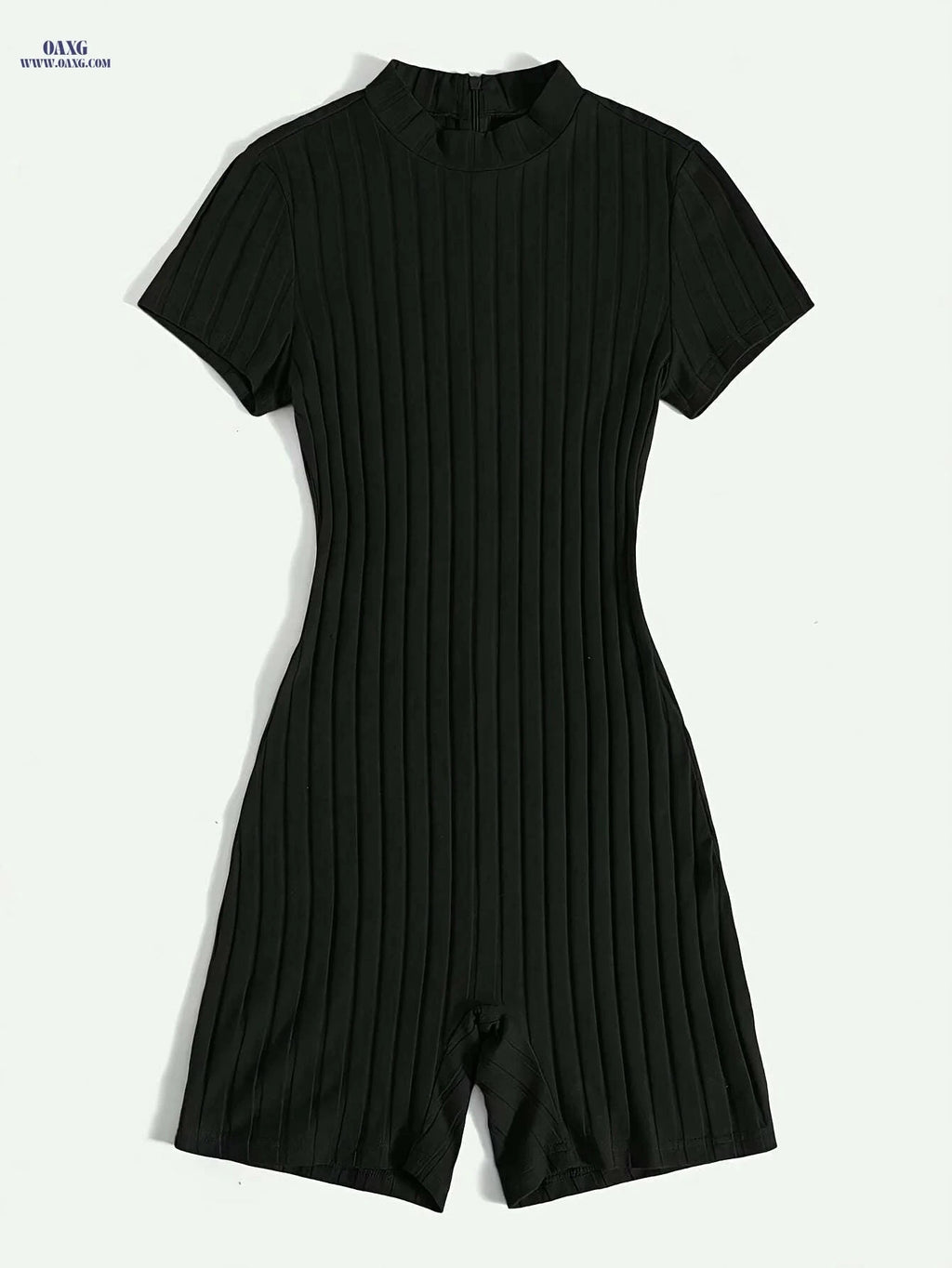 Women's Solid Black Ribbed Jumpsuit - Elegant Midi-Length Outfit   OAXG 