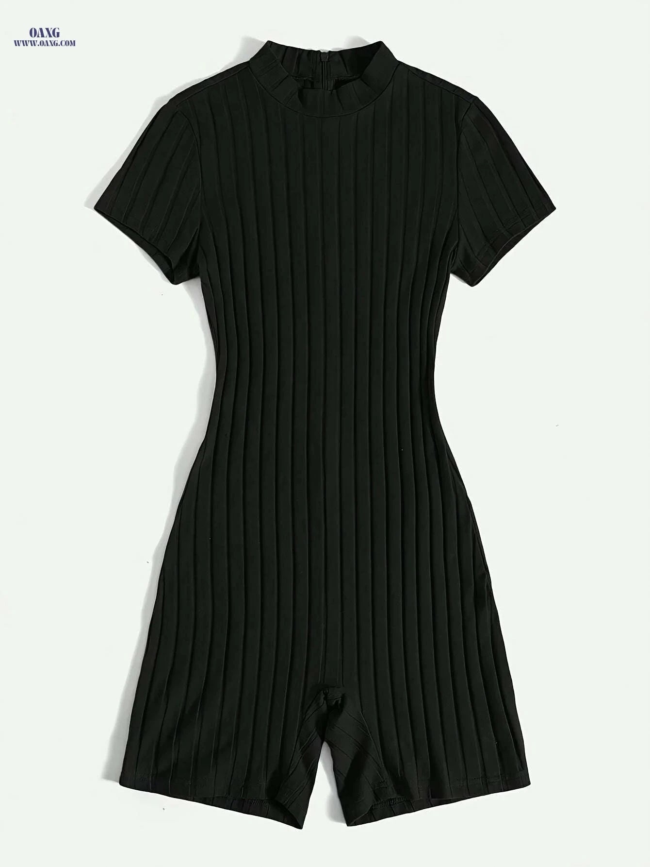 Women's Solid Black Ribbed Jumpsuit - Elegant Midi-Length Outfit   OAXG 