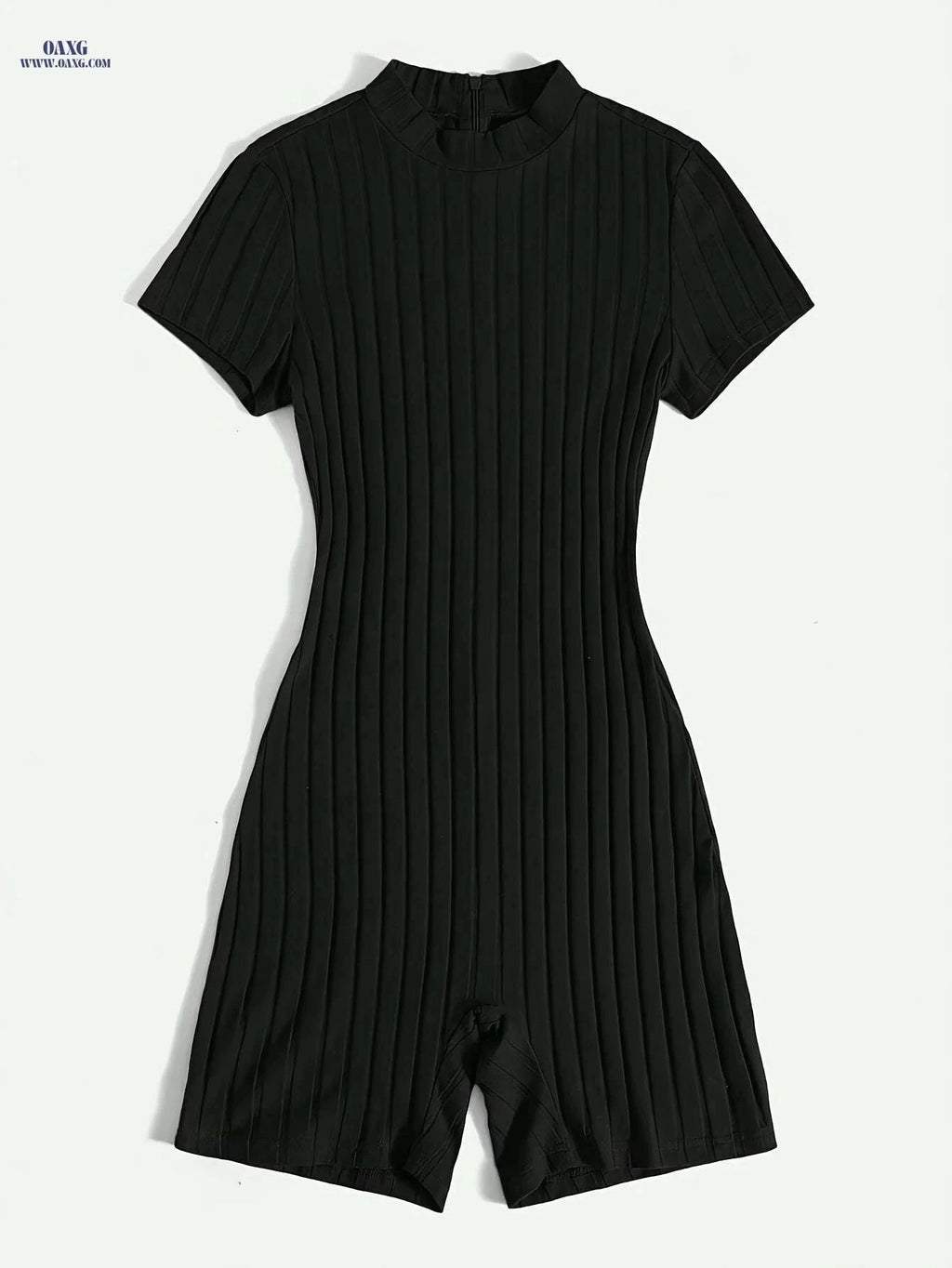 Women's Solid Black Ribbed Jumpsuit - Elegant Midi-Length Outfit   OAXG Black / S