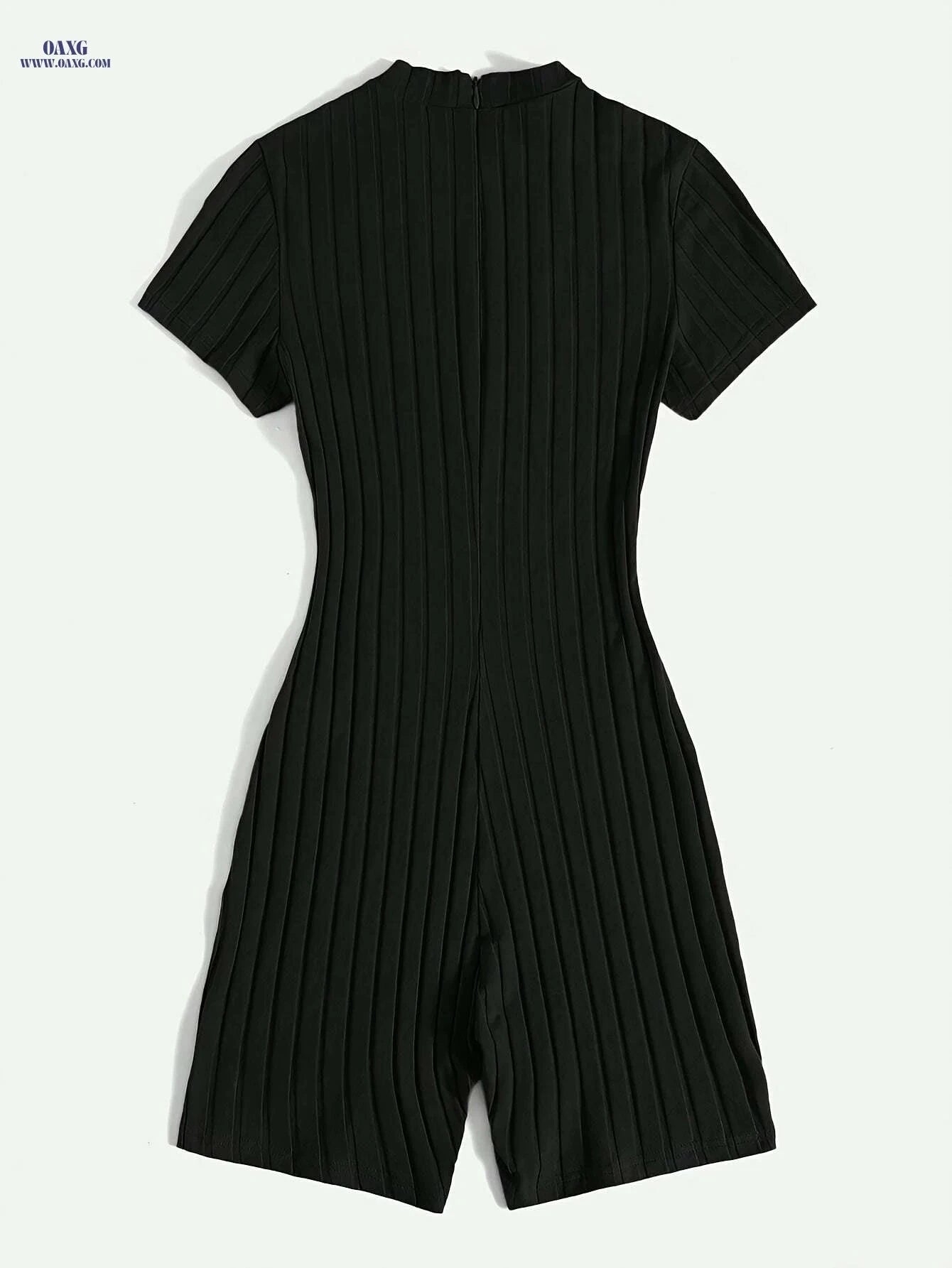 Women's Solid Black Ribbed Jumpsuit - Elegant Midi-Length Outfit   OAXG Black / S