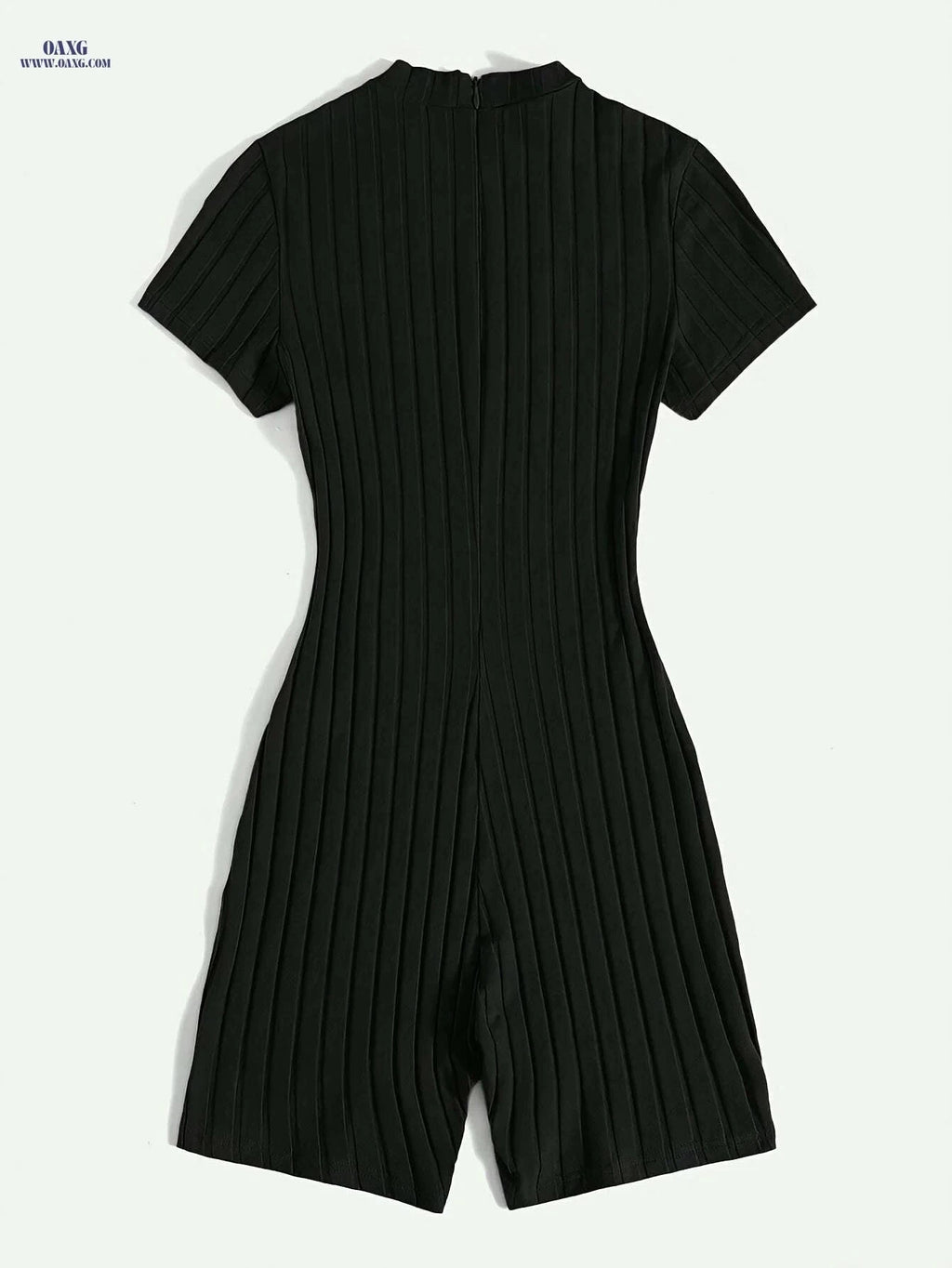 Women's Solid Black Ribbed Jumpsuit - Elegant Midi-Length Outfit   OAXG Black / S