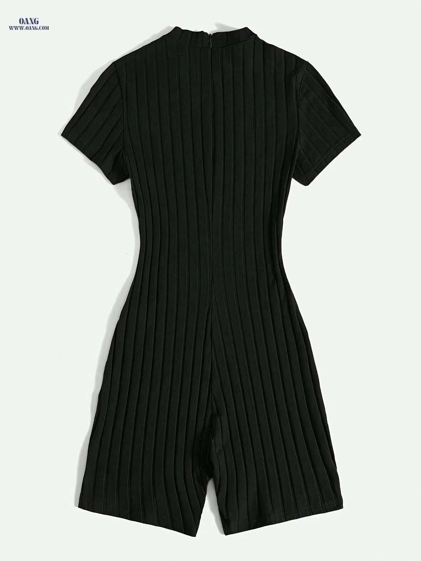 Women's Solid Black Ribbed Jumpsuit - Elegant Midi-Length Outfit   OAXG Black / S