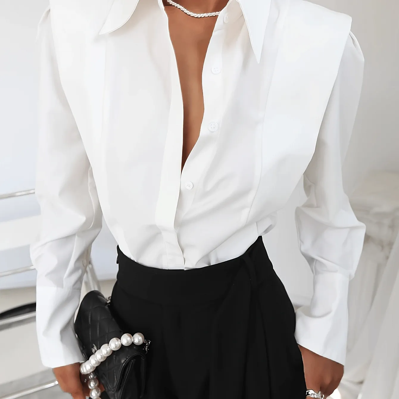 Women'S Solid Casual Button-Up Long Sleeve Shirt   OAXG White / S