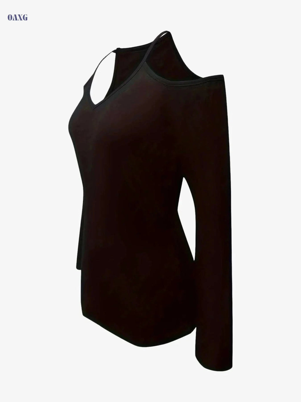 Women's Solid Cold Shoulder V-neck T-Shirt - Casual Long Sleeve Style   OAXG 
