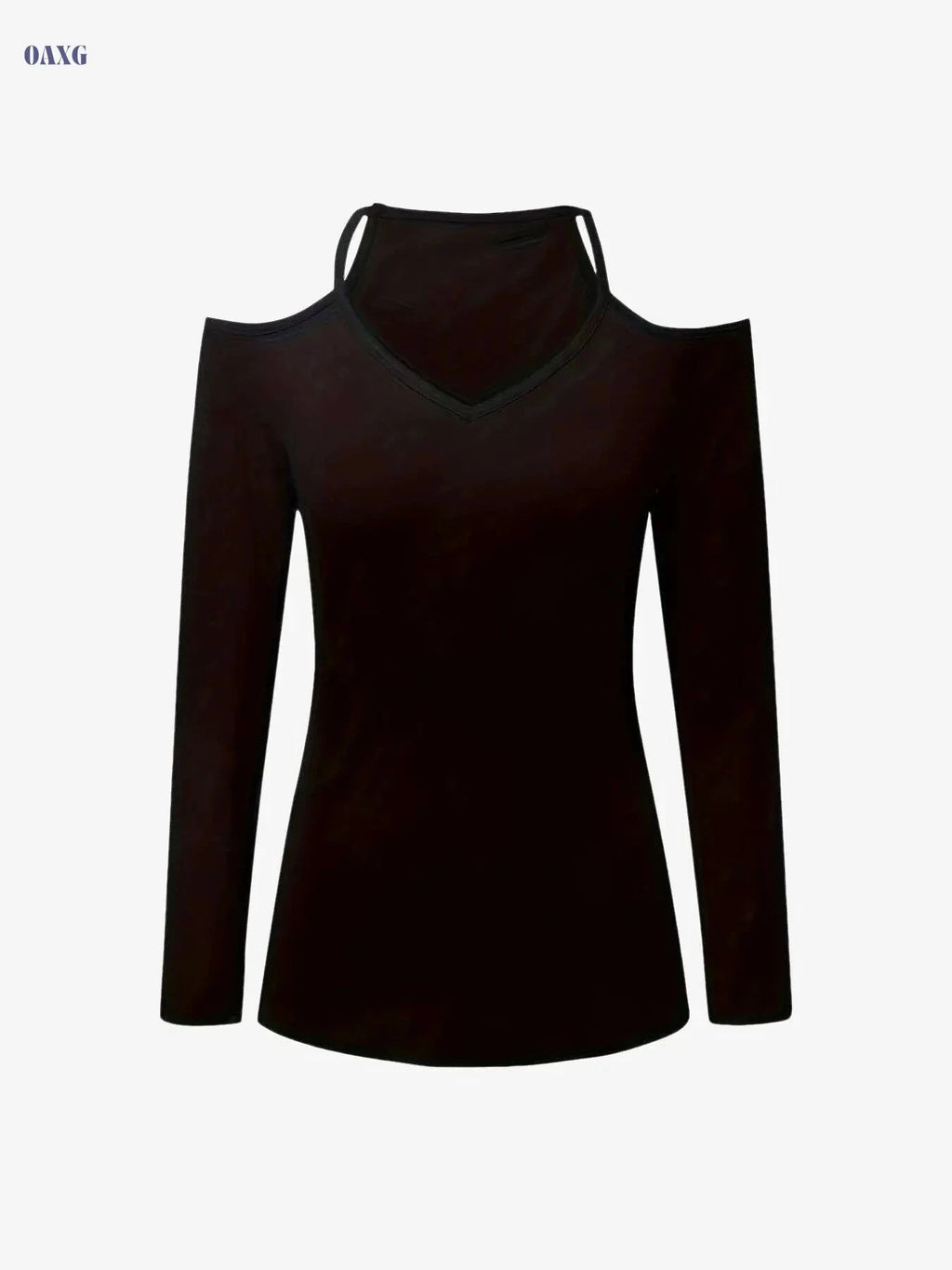 Women's Solid Cold Shoulder V-neck T-Shirt - Casual Long Sleeve Style   OAXG Deep Grey / S