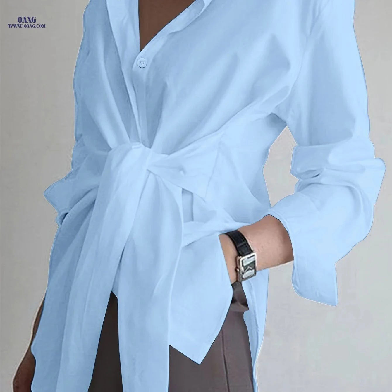 Women’s Solid Color Button-Up Long Sleeve Shirt - Casual Semi-Sheer Style   OAXG Black / S