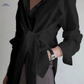 Women’s Solid Color Button-Up Long Sleeve Shirt - Casual Semi-Sheer Style   OAXG Black / S