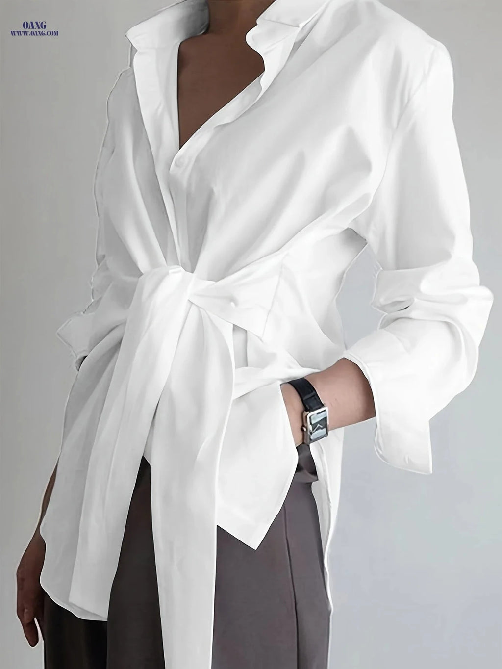 Women’s Solid Color Button-Up Long Sleeve Shirt - Casual Semi-Sheer Style   OAXG Black / S