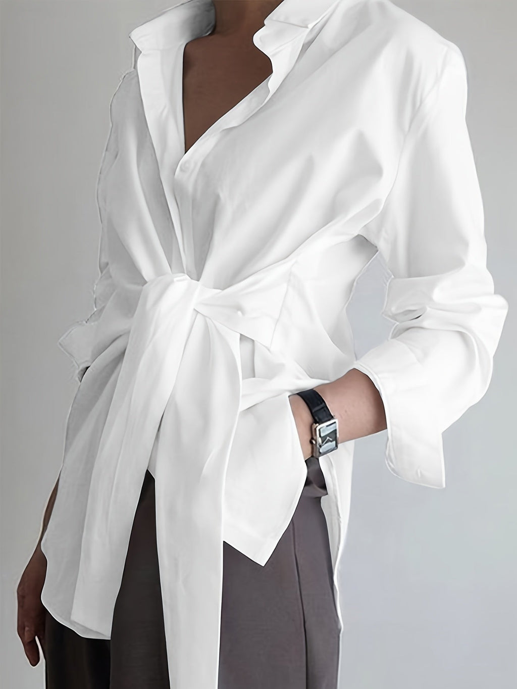 Women'S Solid Color Button-Up Long Sleeve Shirt   OAXG Black / S