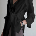 Women'S Solid Color Button-Up Long Sleeve Shirt   OAXG Black / S