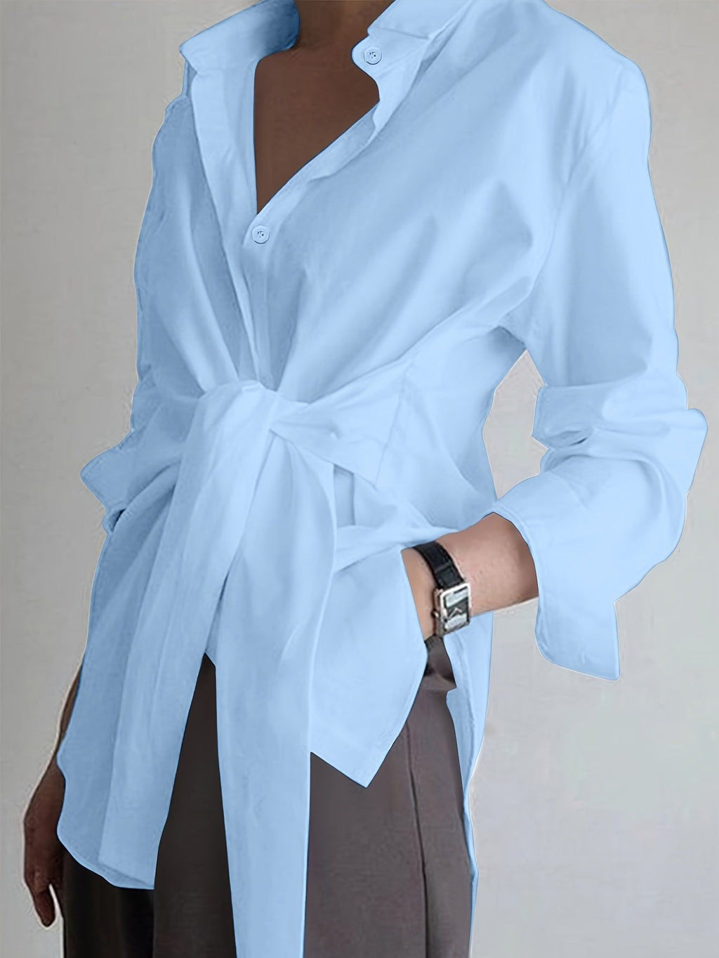 Women'S Solid Color Button-Up Long Sleeve Shirt   OAXG Black / S