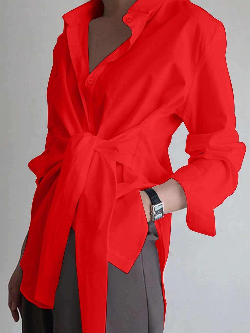Women'S Solid Color Button-Up Long Sleeve Shirt   OAXG Black / S