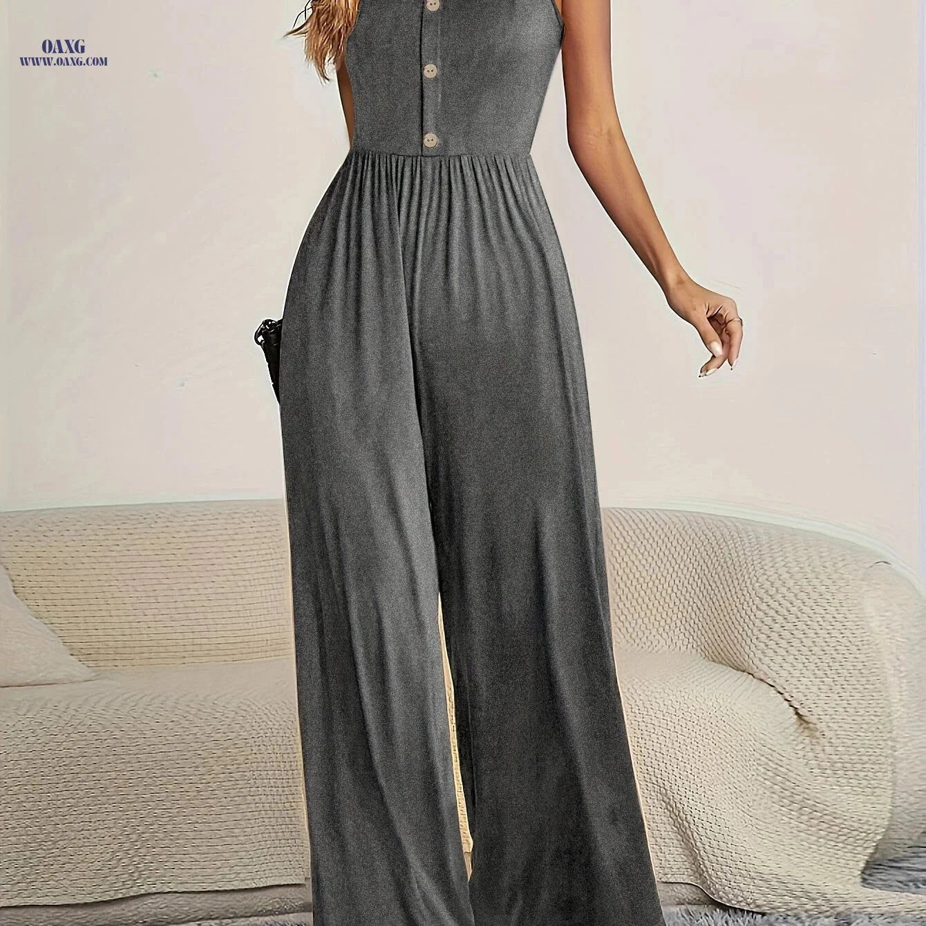Women's Solid Color Camisole Jumpsuit - Elegant Spring/Summer Style   OAXG 