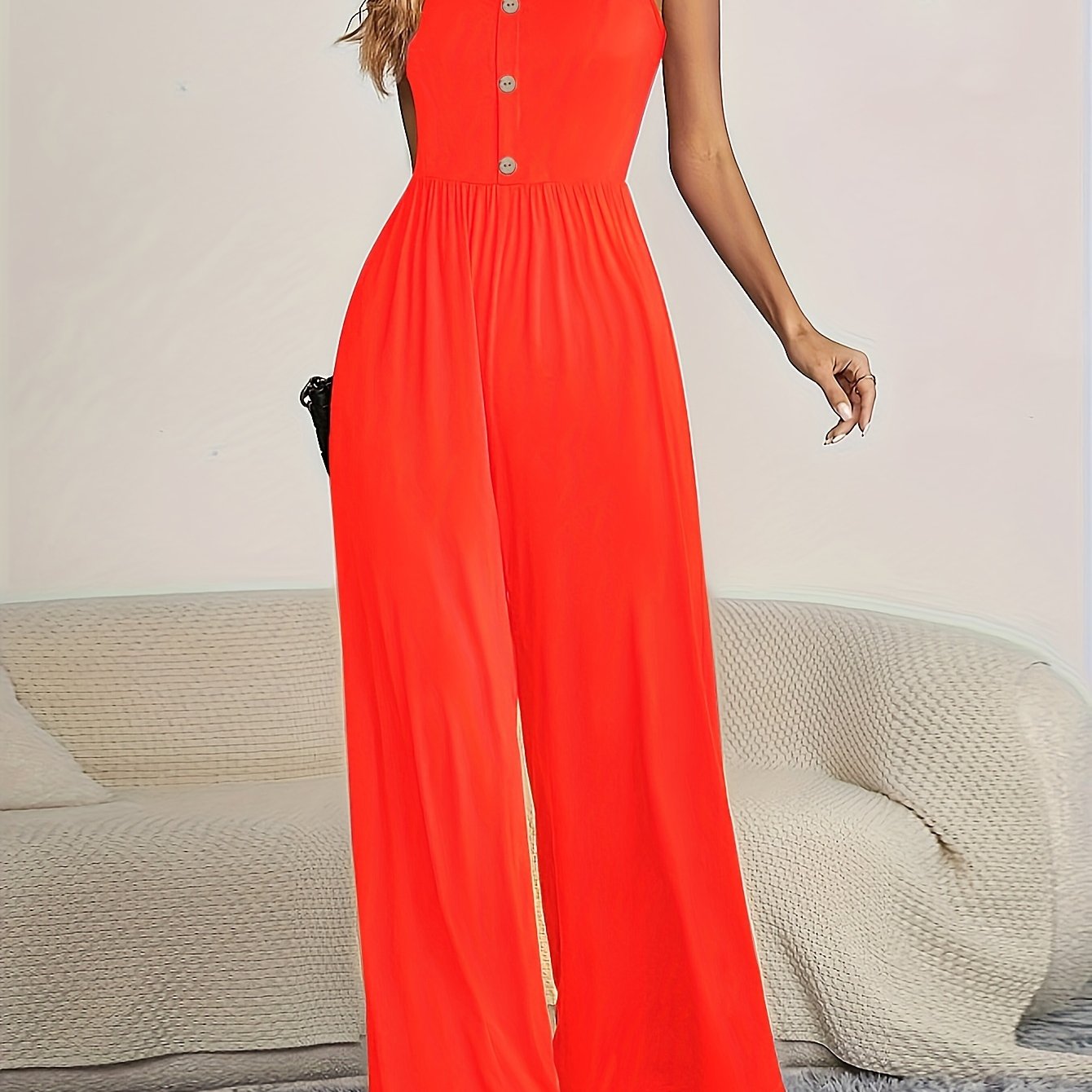 Women's Solid Color Camisole Jumpsuit - Elegant Spring/Summer Style   OAXG 