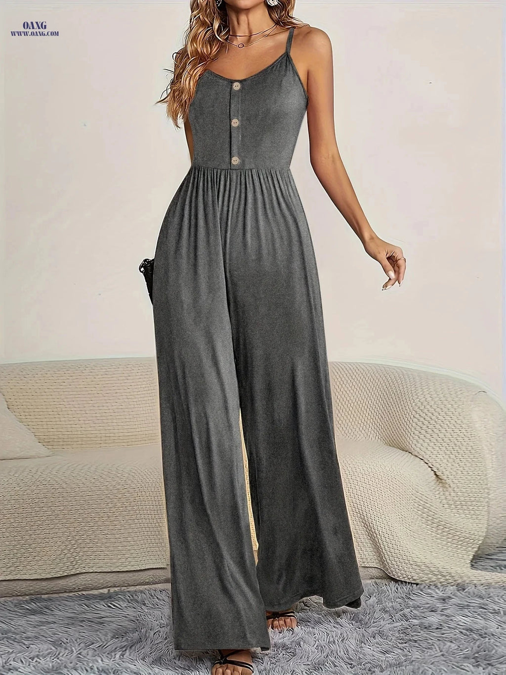Women's Solid Color Camisole Jumpsuit - Elegant Spring/Summer Style   OAXG 