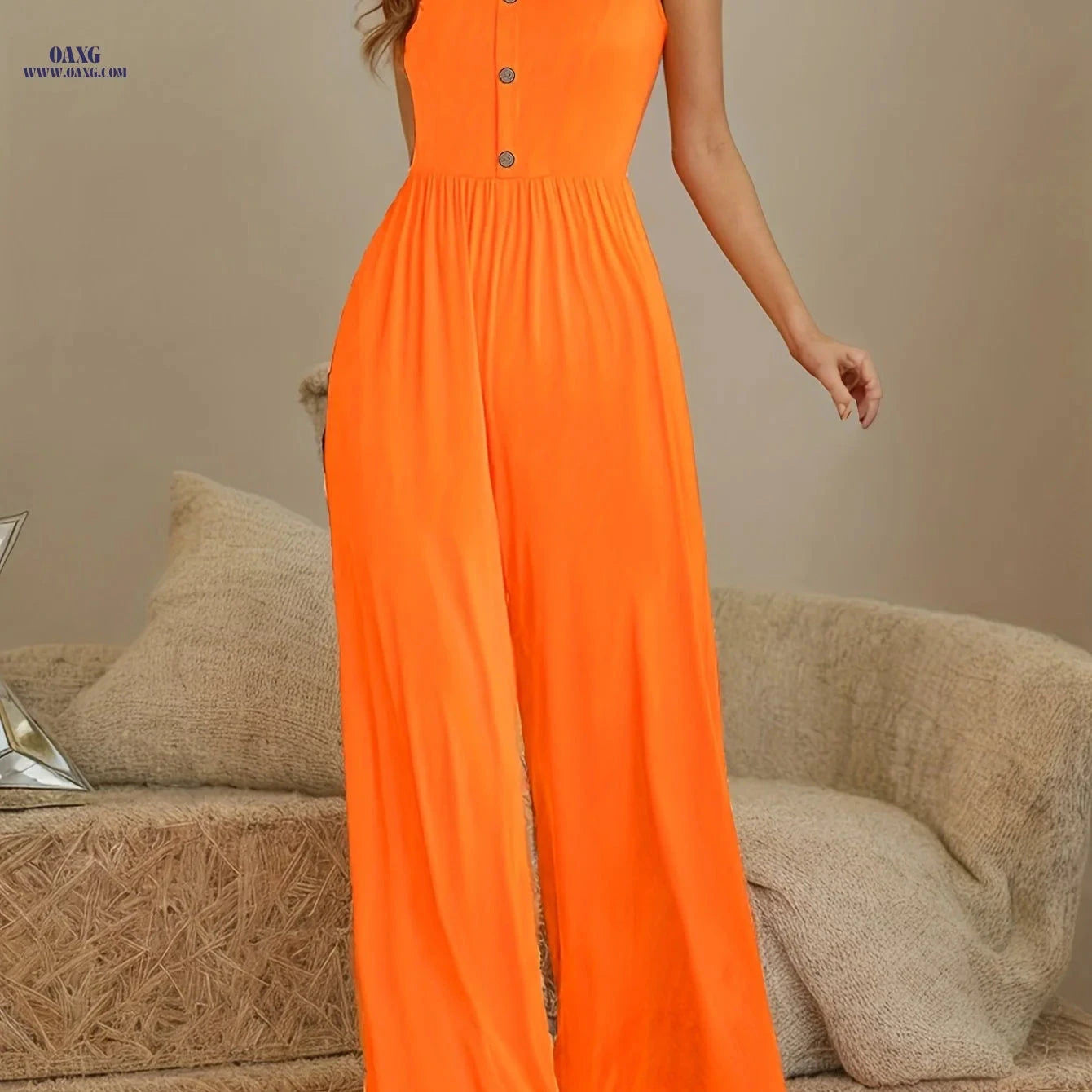 Women's Solid Color Camisole Jumpsuit - Elegant Spring/Summer Style   OAXG 