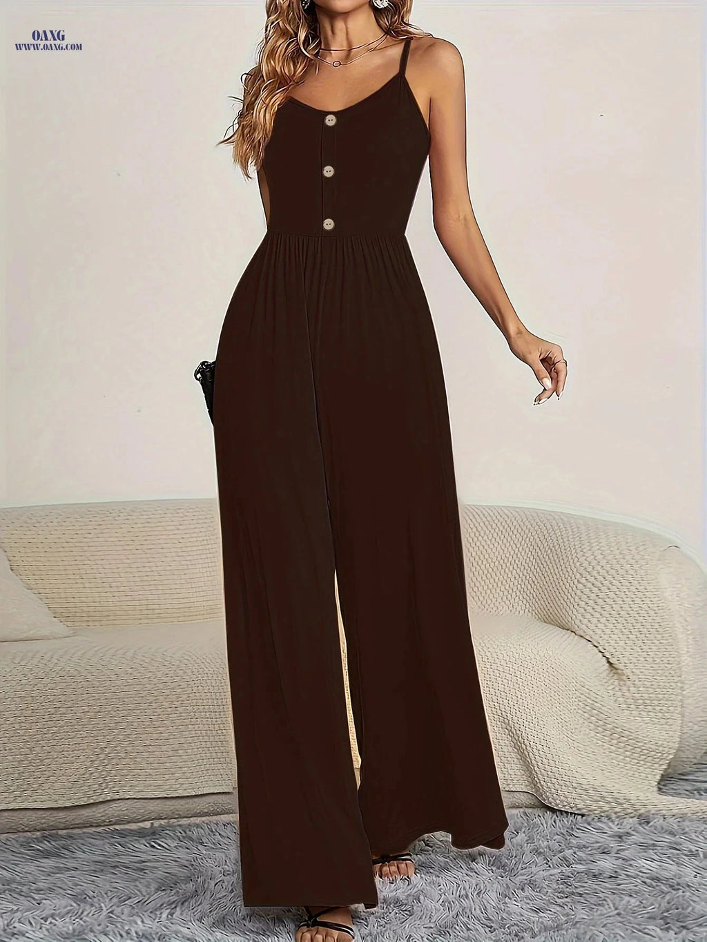 Women's Solid Color Camisole Jumpsuit - Elegant Spring/Summer Style   OAXG 