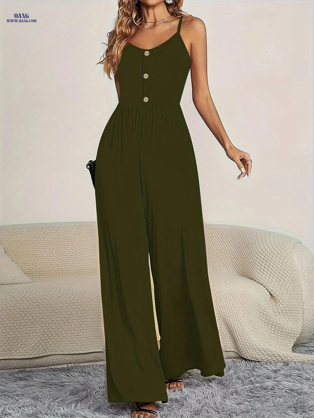 Women's Solid Color Camisole Jumpsuit - Elegant Spring/Summer Style   OAXG 