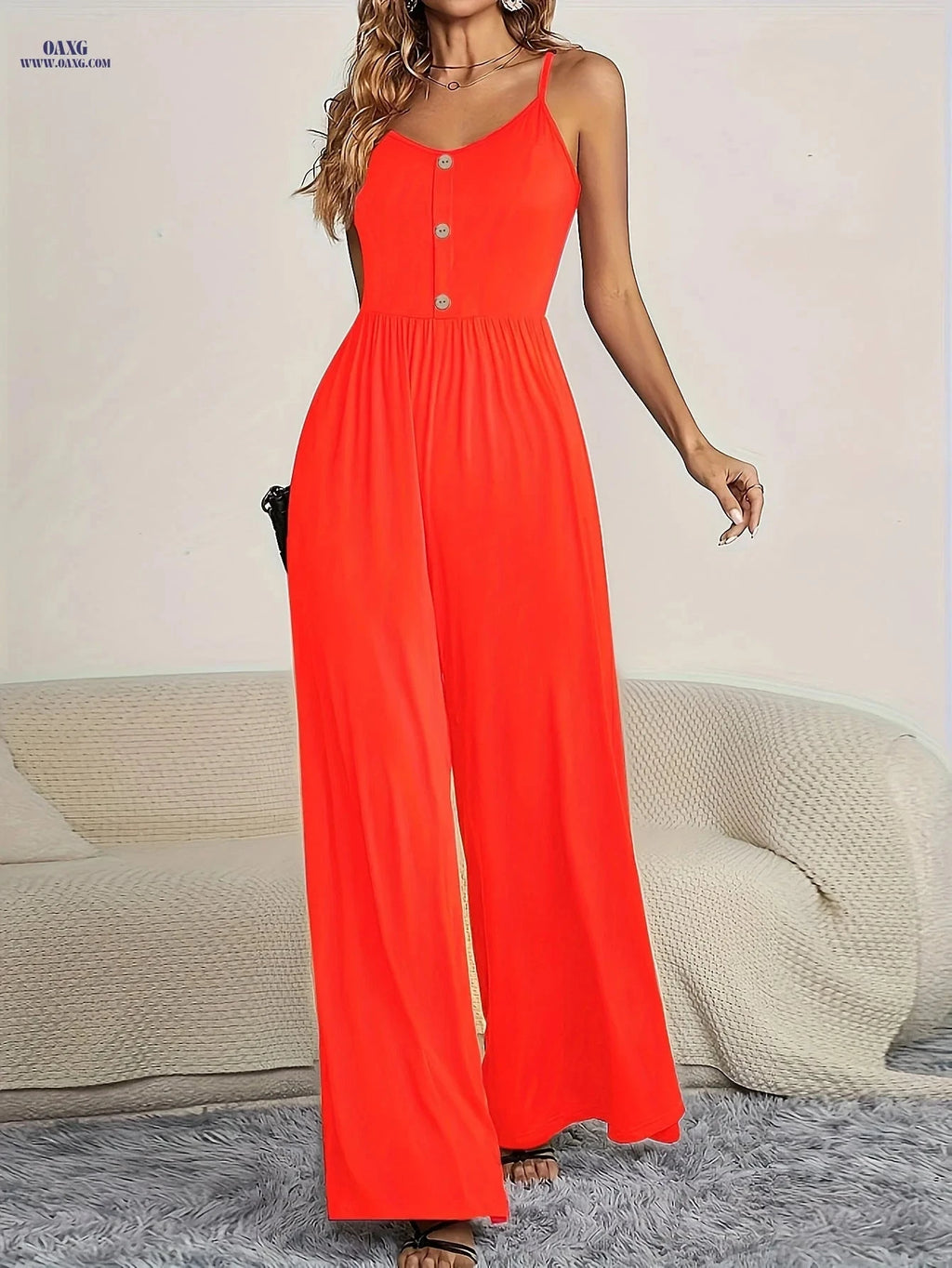 Women's Solid Color Camisole Jumpsuit - Elegant Spring/Summer Style   OAXG 