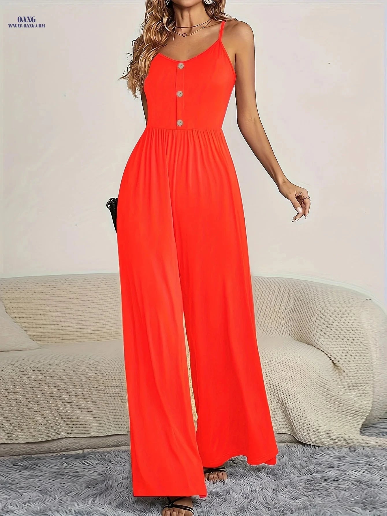 Women's Solid Color Camisole Jumpsuit - Elegant Spring/Summer Style   OAXG 