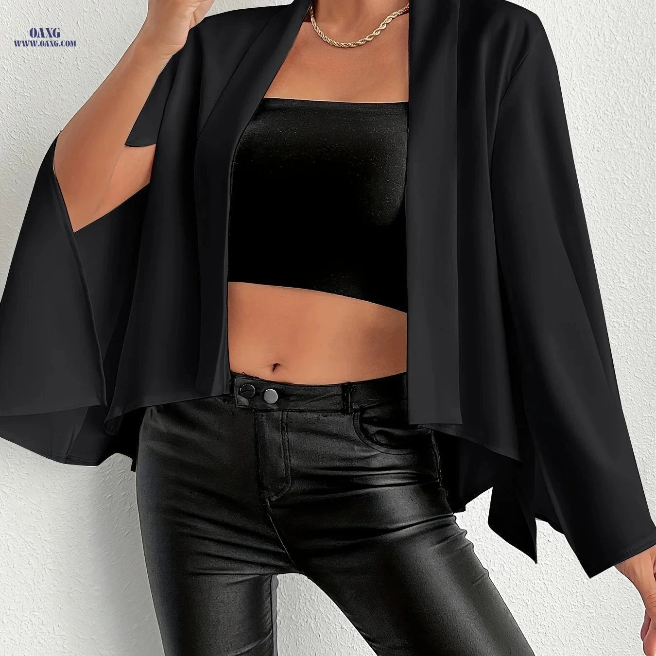 Women's Solid Color Cape Coat - Stylish Fall/Winter Fashion   OAXG Black / S