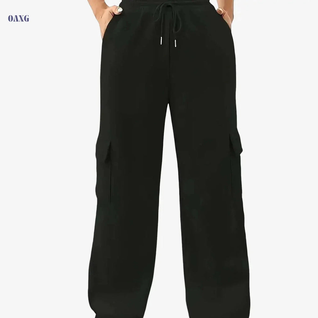 Women's Solid Color Cargo Jogger Sweatpants - Comfortable Heavyweight Fit   OAXG 