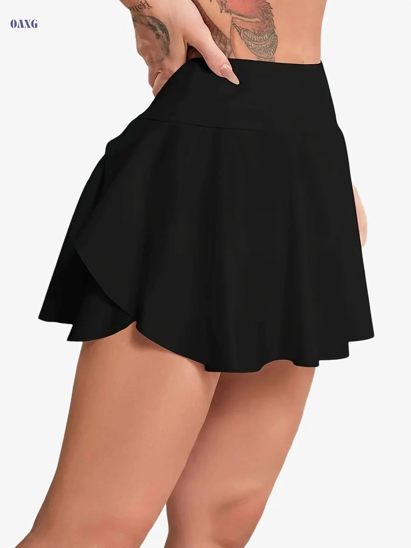 Women's Solid Color Casual Running Skort - High Stretch for Comfort   OAXG Black / S