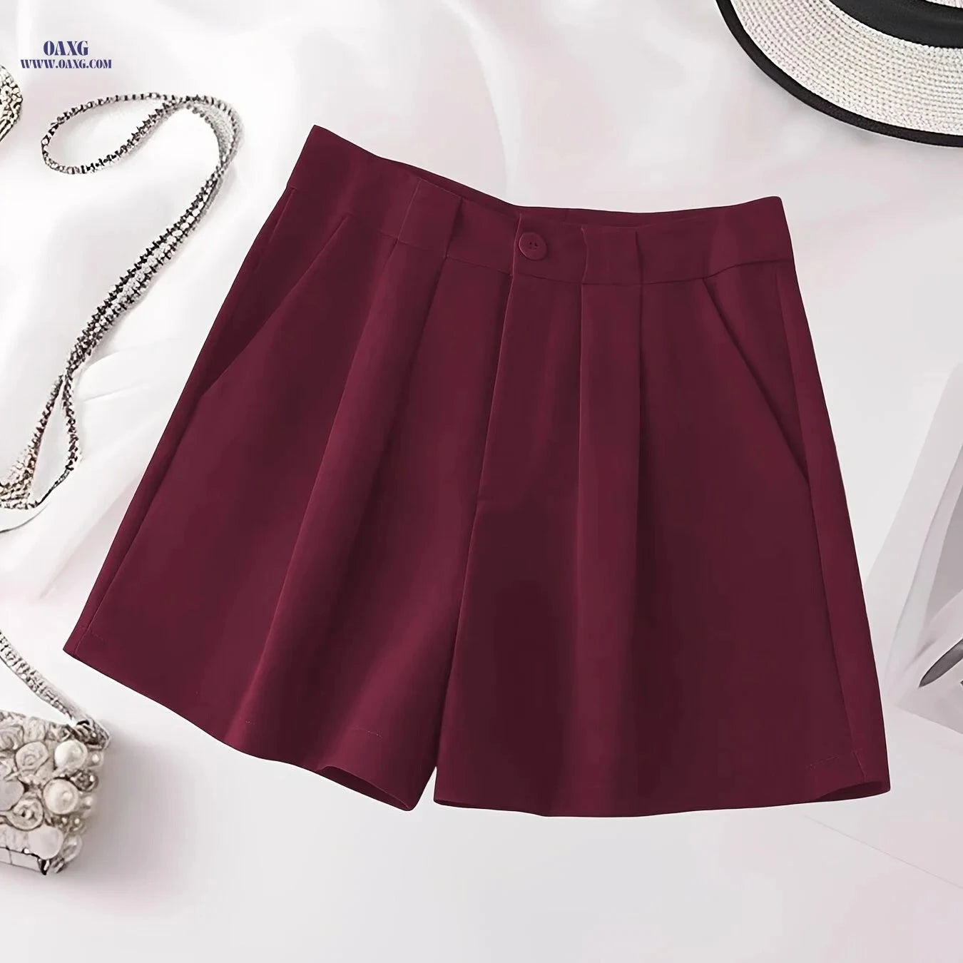 Women's Solid Color Casual Shorts - Slant Pockets for Spring/Fall   OAXG 