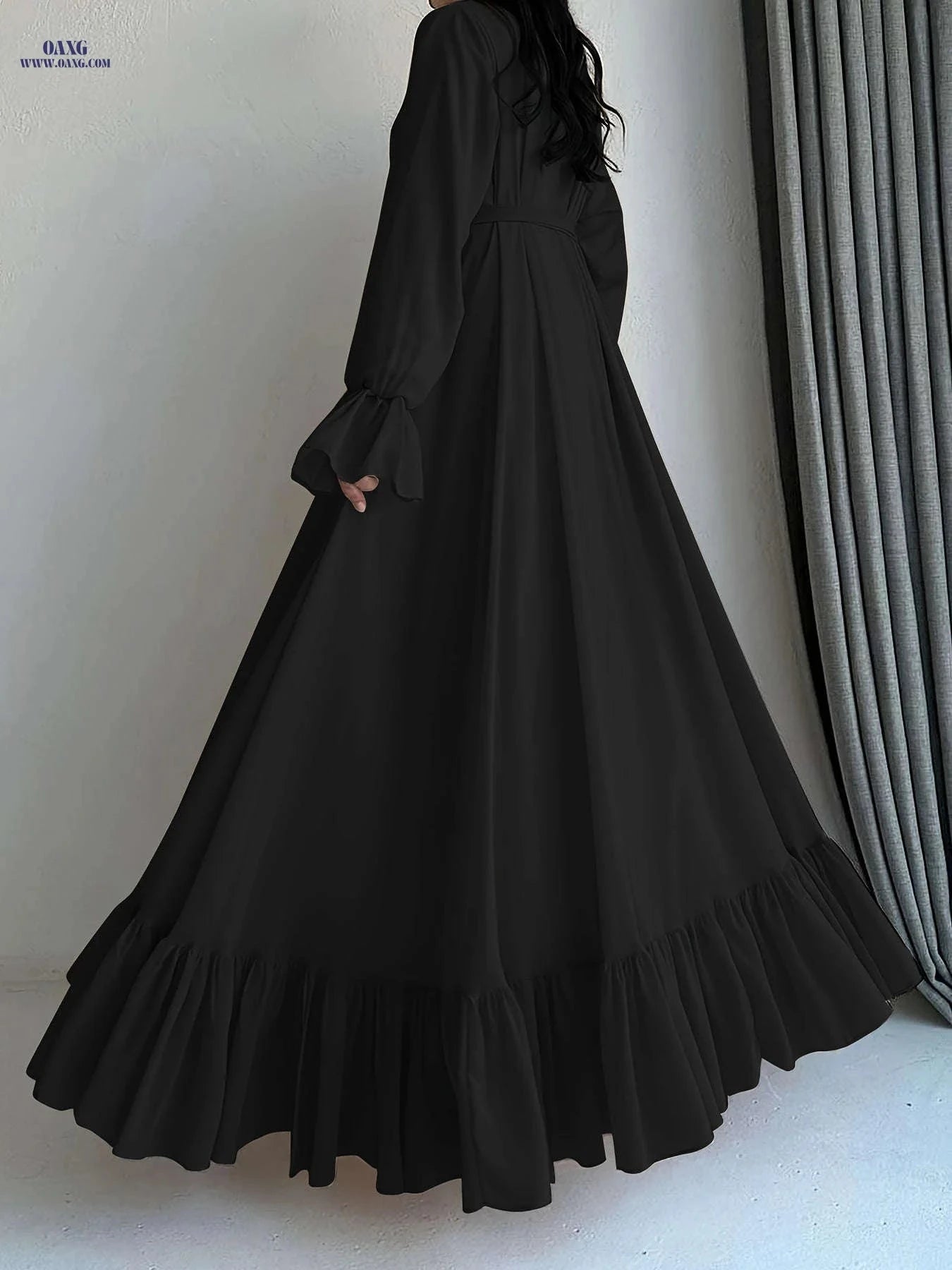 Women's Solid Color Chiffon Dress - Casual Middle Eastern Style   OAXG 