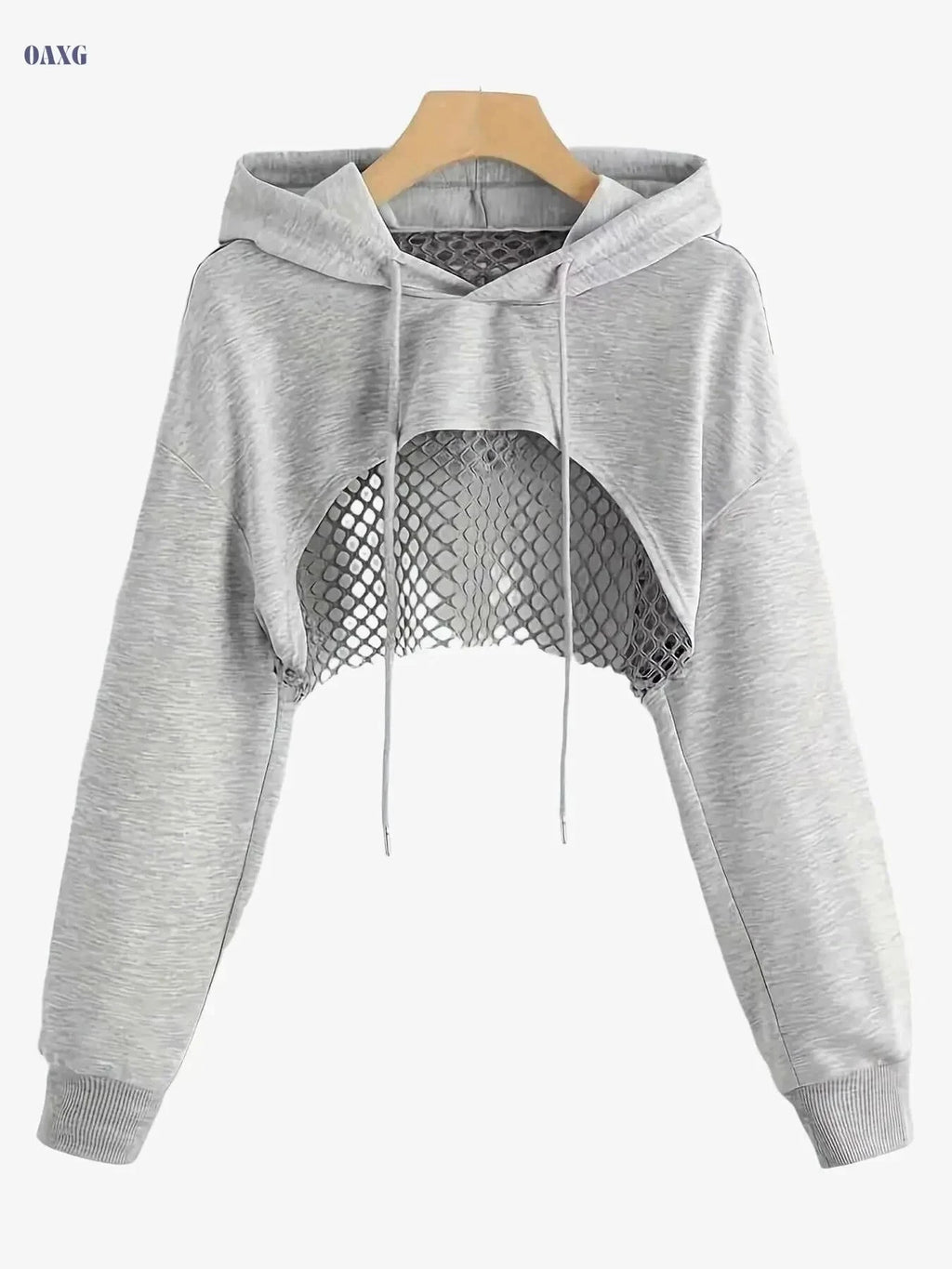 Women's Solid Color Crop Hooded Sweatshirt - Long Sleeve, Drawstring   OAXG Black / XS
