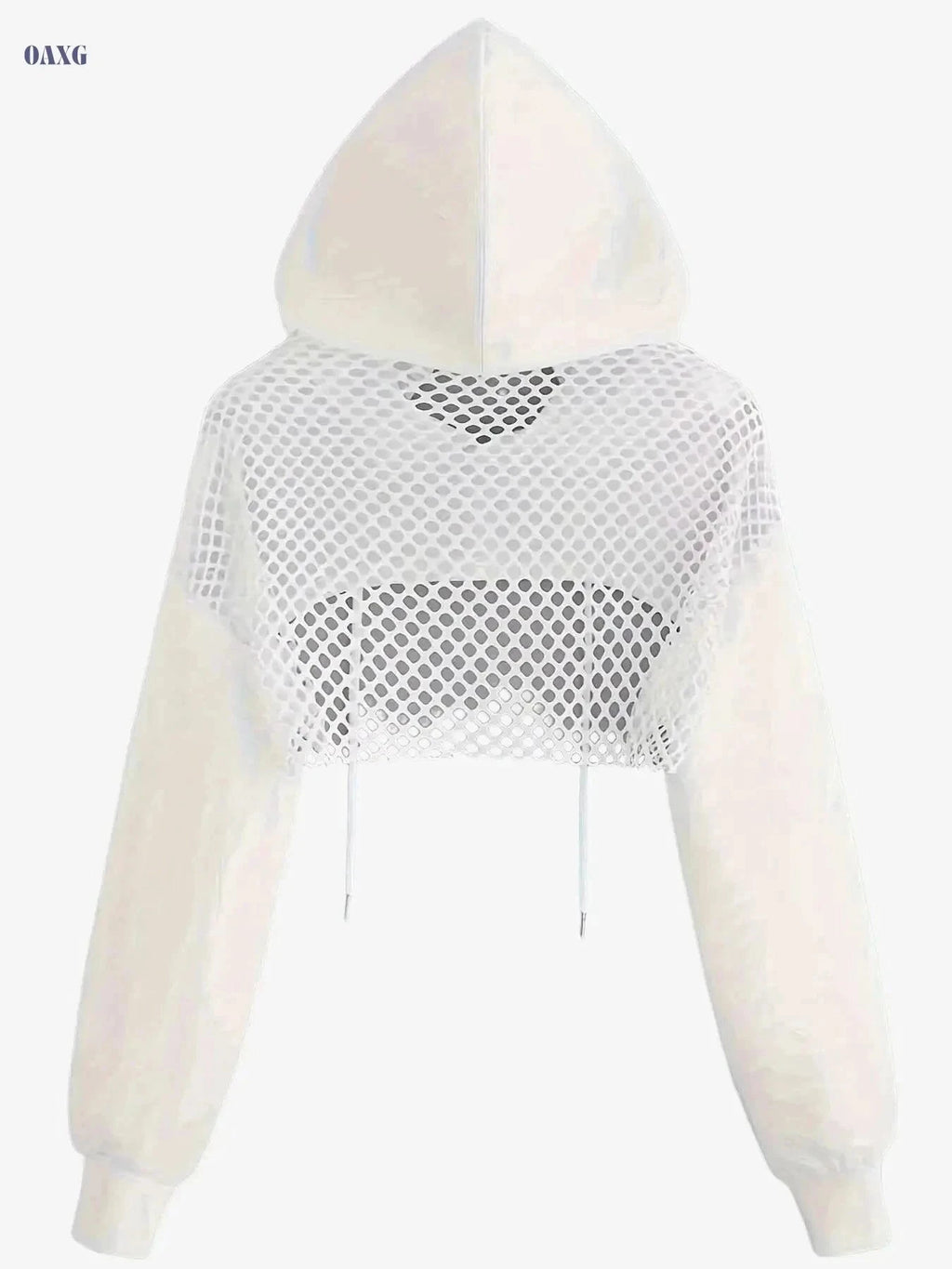 Women's Solid Color Crop Hooded Sweatshirt - Long Sleeve, Drawstring   OAXG Black / XS