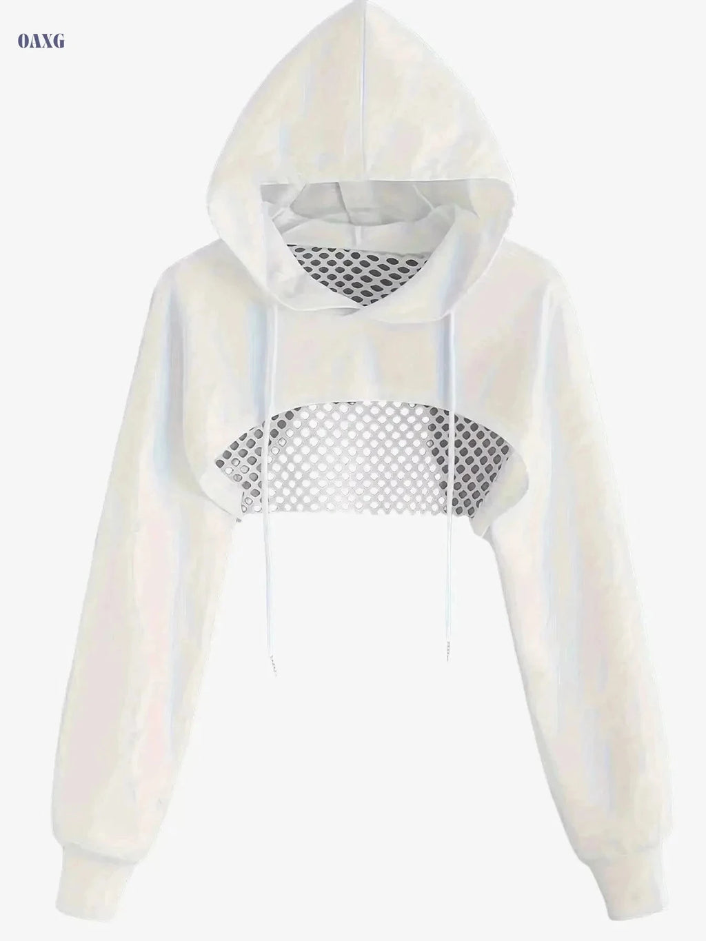 Women's Solid Color Crop Hooded Sweatshirt - Long Sleeve, Drawstring   OAXG Black / XS