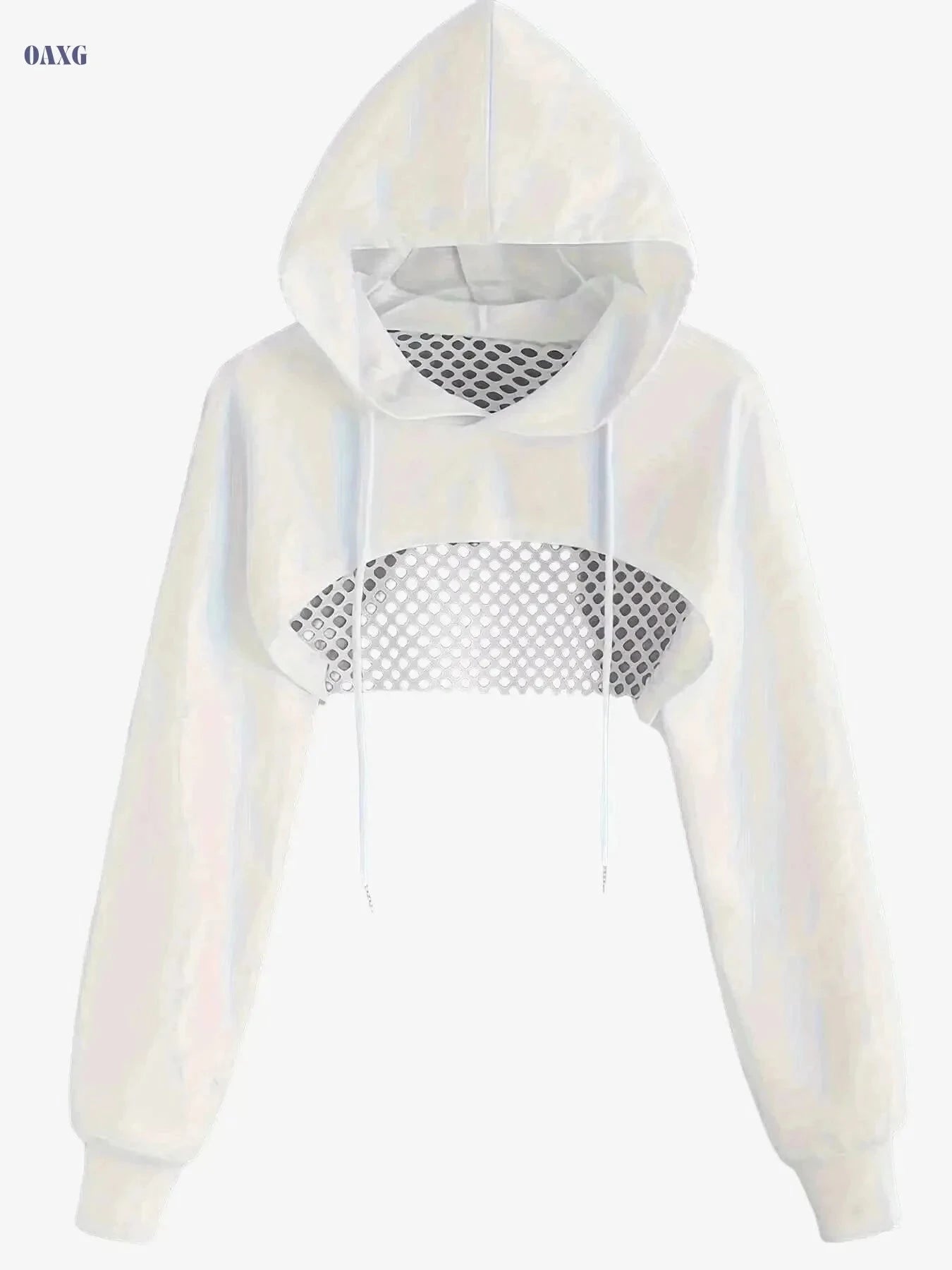 Women's Solid Color Crop Hooded Sweatshirt - Long Sleeve, Drawstring   OAXG Black / XS