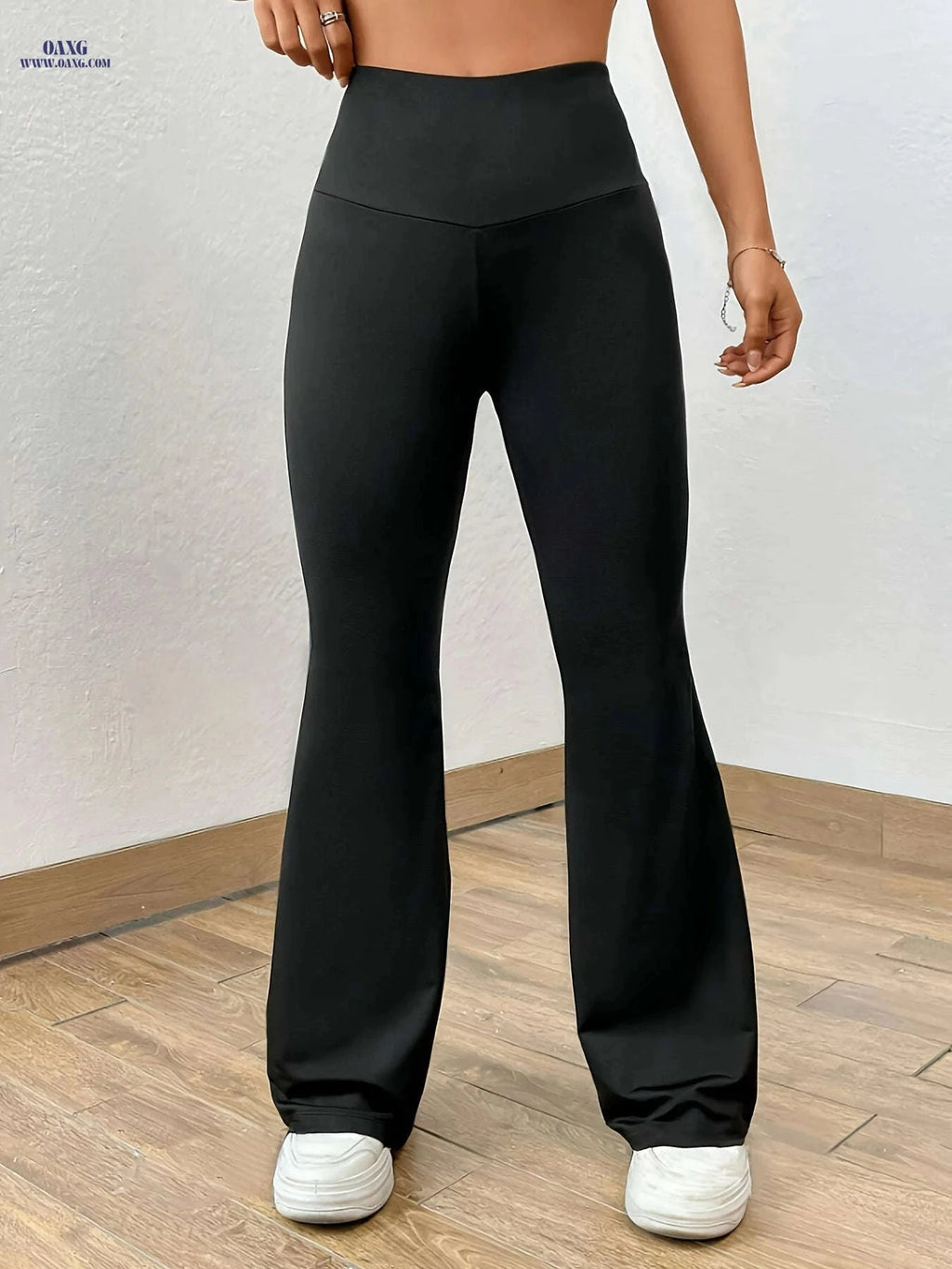 Women's Solid Color Flare Leg Pants - Casual High Waist Style   OAXG 