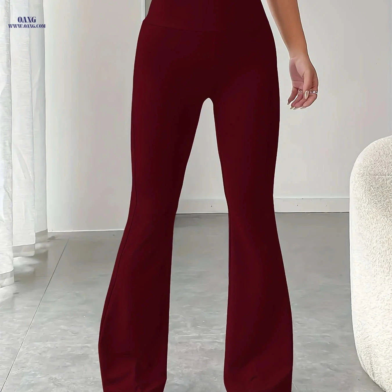 Women's Solid Color Flare Leg Pants - Casual High Waist Style   OAXG Black / S